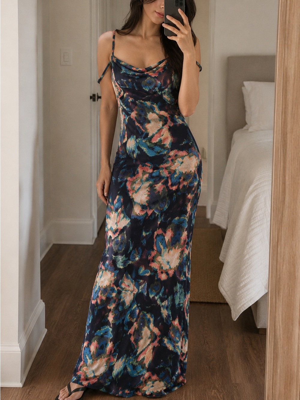 NWOT Misha Olivette Cowl Neckline Georgette Maxi Dress